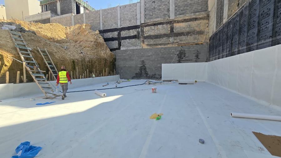 HDPE membrane on a below-grade structure