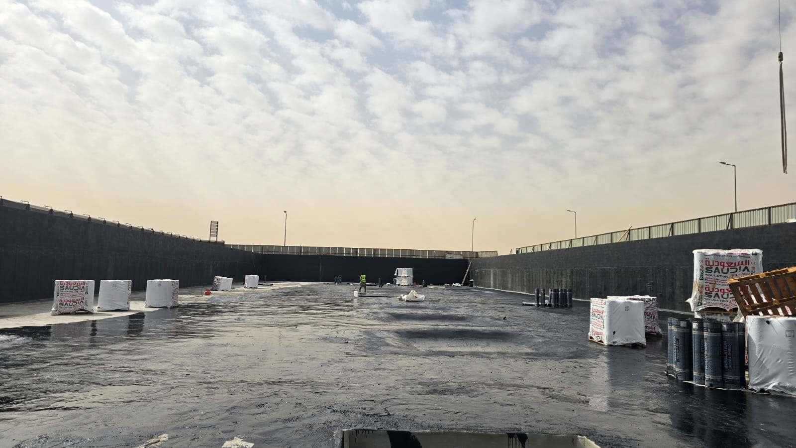 Waterproofed roof ready for protection layers, Al Areed project, Riyadh